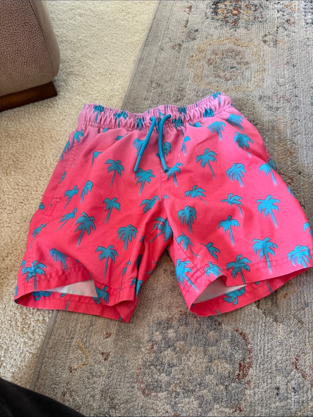 Cat & Jack Pink Swim Trunks with Blue Palm Trees
